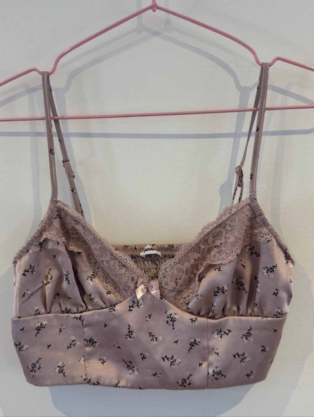 Garage Satin Lace Trim Bustier Crop Top Mauve Ditsy Floral Coquette Cami S